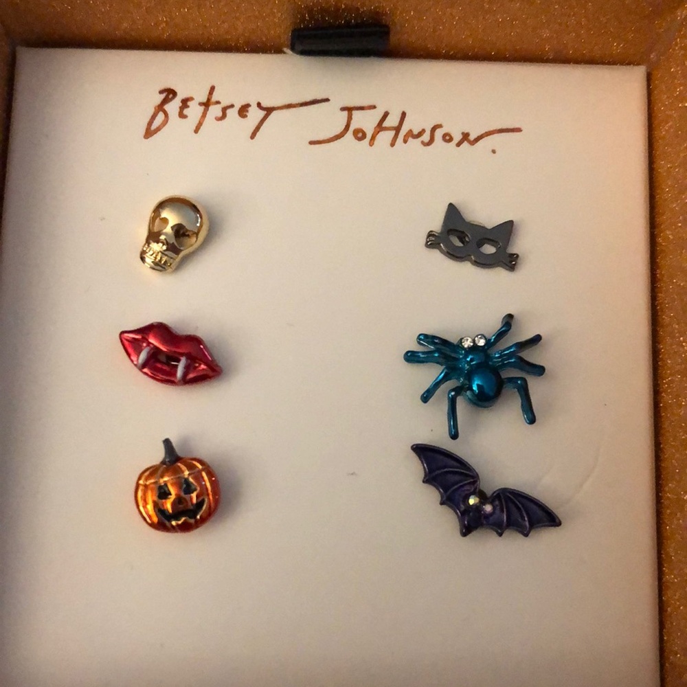 Betsey Johnson 6PC Halloween Stud Earring Set Crystal Accents NIB